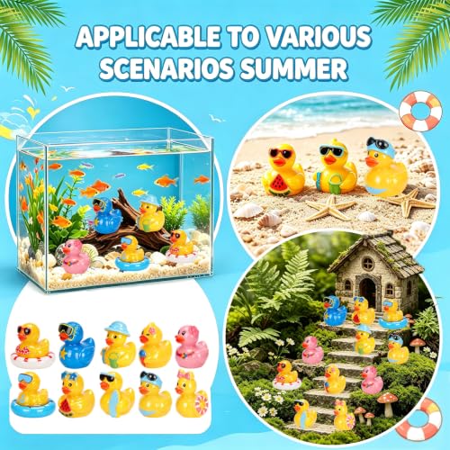 120 Pcs Summer Mini Resin Ducks 10 Styles Hawaii Beach Tiny Cruise Ducks to Hide Miniature Duck Figurines for Summer Swimming Pool Party Cruise Ship Game DIY Craft Cake Aquarium Desktop Decor - style: 120Pcs-Summer Ducks
