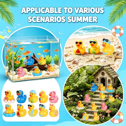 200 Pcs Summer Mini Resin Ducks 10 Styles Hawaii Beach Tiny Cruise Ducks to Hide Miniature Duck Figurines for Summer Swimming Pool Party Cruise Ship Game DIY Craft Cake Aquarium Desktop Decor - style: 200Pcs-Summer Ducks