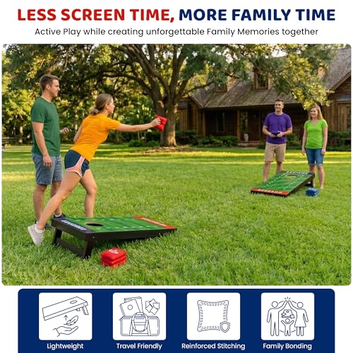 Kids Cornhole Board Set - 20.7”x12.5” Football Edition 2 Foldable MDF Boards + 8 All-Weather Bean Bags - Portable Bean Bag Toss for Indoor & Outdoor Games - Family Yard Game for Tailgate & Lawn Games