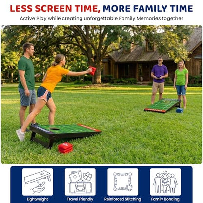 Kids Cornhole Board Set - 20.7”x12.5” Football Edition 2 Foldable MDF Boards + 8 All-Weather Bean Bags - Portable Bean Bag Toss for Indoor & Outdoor Games - Family Yard Game for Tailgate & Lawn Games