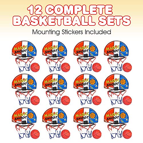 ArtCreativity Mini Basketball Game (12 Sets) Each Set Includes 1 Mini Ball, 1 Back Board Net, & Mounting Tape, Indoor Basketball Hoop for Kids, Basketball Party Favors, Best Gift for Boys and Girls