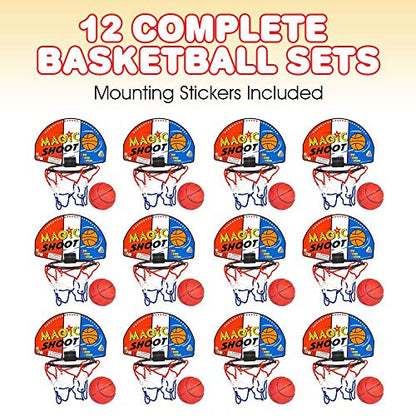 ArtCreativity Mini Basketball Game (12 Sets) Each Set Includes 1 Mini Ball, 1 Back Board Net, & Mounting Tape, Indoor Basketball Hoop for Kids, Basketball Party Favors, Best Gift for Boys and Girls