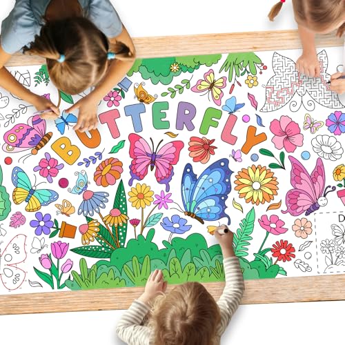 Butterfly Birthday Party Giant Coloring Poster - 31.5X 72 Inches - Versatile Classroom Wall Décor & Butterfly Birthday Decorations-Poster or Table Cover for School Parties and Special Events - style: butterfly