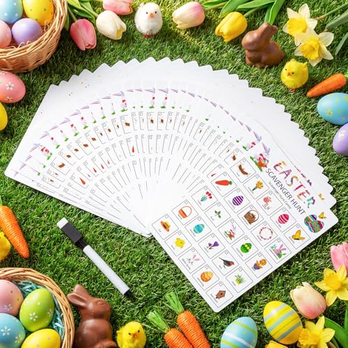 Hoolerry 30 Pcs Scavenger Hunt for Kids Road Trip Game Car Spring Summer Wedding Scavenger Hunt Cards Travel Activities Camping Games Outdoor Indoor Seek Activity for Kids Adults (Easter) - style: Easter