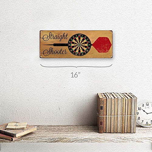 Straight Shooter Bulls Eye Metal Sign, Darts, Game Room, Mancave, Den