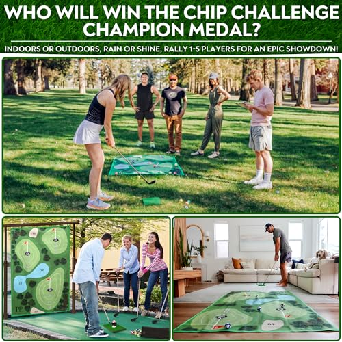 Golf Chipping Mat with Adjustable Golf Club - 48 Piece Outdoor Indoor Golf Game for 1-5 Players - Giant Turf Hitting Mat with Tee, 25 Sticky Balls, Travel Bag Included - Golf Gift for Teens & Adults - style: MAT SET