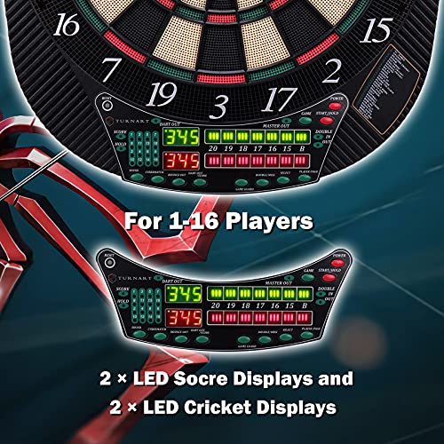 Turnart Electronic Dart Board - Dart Board Electronic Scoreboard for 16 Players - 6 Darts Plastic Tips 50 Soft Tips LED Display Power Adapter Throw Line