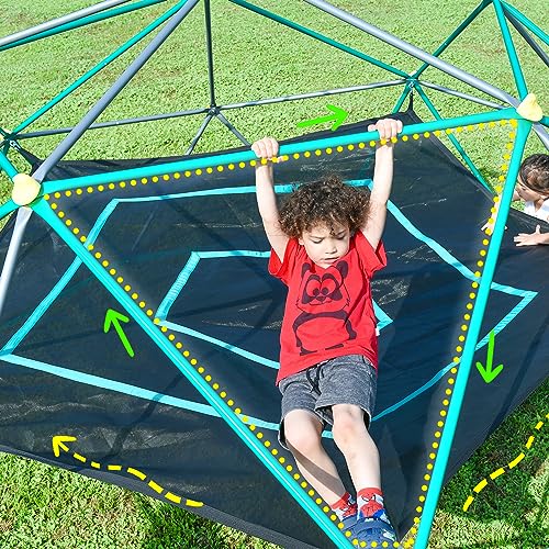 Merax 12FT Climbing Dome with Hammock, Outdoor Geometric Dome Climber Play Center for Kids 3-10 Supporting 1000 lbs, Easy Assembly Jungle Gym - style: 12FT Green & Silver