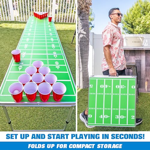GoPong 8 Foot Portable Beer Pong/Tailgate Tables (Black, Football, American Flag, or Custom Dry Erase) - color: Football