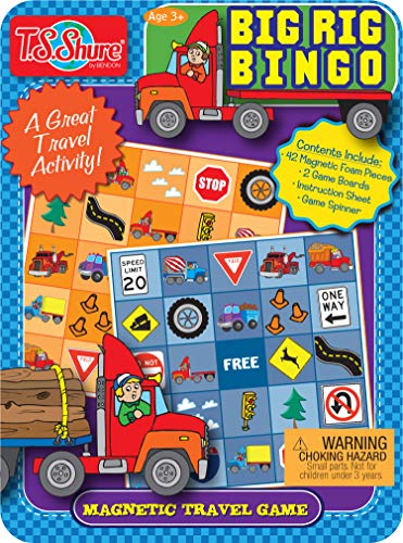 TS Shure by Bendon Big Rig Trucks Bingo Games Mini Magnetic Activity Tin with Spinner and Foam Magnet Sheet 50523 - style: Big Rig Trucks Bingo Tin