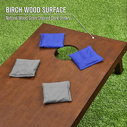 GoSports 4 ft x 2 ft Regulation Size Wooden Cornhole Boards Set with Dark Brown Finish - Includes Carrying Case - Gray & Royal Blue