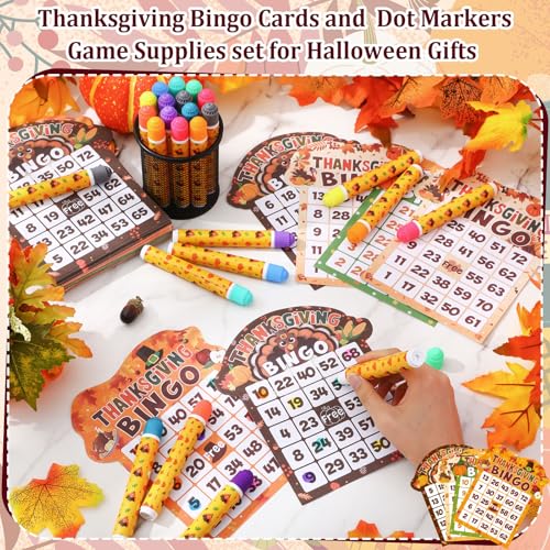 Eersida 192 Pack Bingo Game Cards and 0.4 oz Dot Daubers Set Includes 144 Bingo Cards and 48 Dot Markers Game Supplies Set for Gifts Party Favor Supplies Family Casino Play Night(Thanksgiving) - style: Thanksgiving