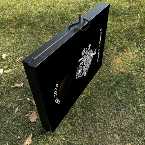 Custom Wedding Cornhole Set Black and White Floral Bag Toss with Personalized Names and Wedding Date - Wedding Reception Games