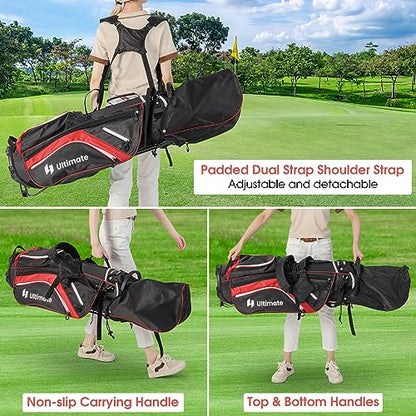 KOTEK Golf Stand Bag, 14 Way Top Divider Golf Club Bag with Cooler, 6 Zippered Pockets, Rain Hood, Adjustable Dual Shoulder Straps & Umbrella Holder, Lightweight Golf Bag for Men Women - color: Red