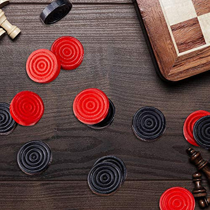 Skylety 72 Pcs Wooden Checkers Pieces 1.06 Inch Checkers Pieces Only Stackable Ridge in Drawstring Storage Pouch for Backgammon(Red, Black) - color: Red, Black