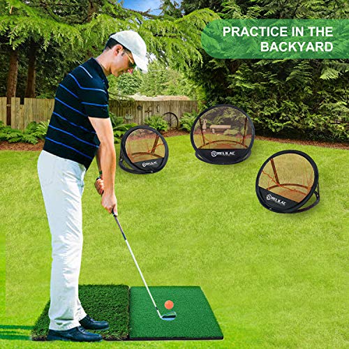 RELILAC Pop Up Golf Chipping Practice Net Set - Indoor/Outdoor Golfing Target Accessories for Golf Practice - Improve Your Short Game - Gifts for Men, Dad, Mom, Husband, Women, Kid, Golfers - style: Net + Mat + 12Balls