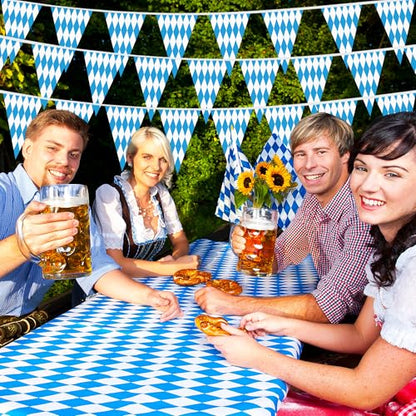 100 FT Oktoberfest Party Decorations, 3 Pack Pre-assemble Pennant Banner Flags, Plastic Blue and White Checkered Hanging Oktoberfest Decor German Bavarian Beer Festival Indoor Outdoor Party Supplies - style: Oktoberfest