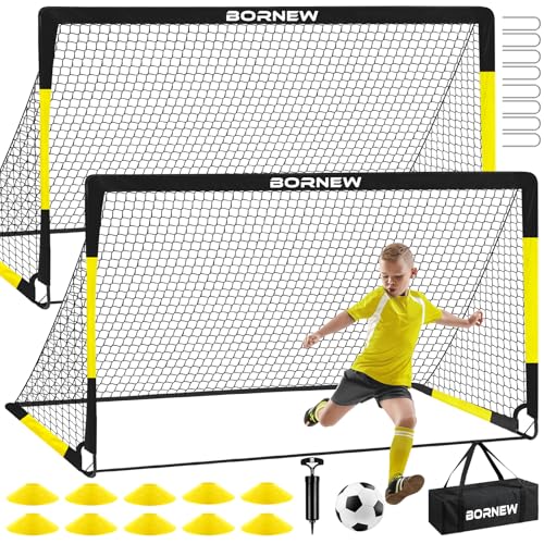 Kids Soccer Goal for Backyard Set - 2 Set of 7X5 / 6X4 ft Toddler Soccer Nets Training Equipment, Soccer Ball, Pop Up Portable Soccer Set for Kids and Youth Games and Training Goals Ages 3-16 Gift - color: 1.Black Yellow, style: 6' x 4'