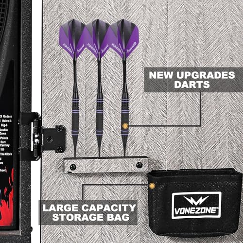 Electronic Dart Board Cabinet, Soft Tip Dartboard Cabinet Set for Adults, LED Scoring Dartboard with 34 Games & 355 Variants, Up to 8 Players, 12 Darts, 50 Tips, Wall Mount for Bar Game Room Man Cave