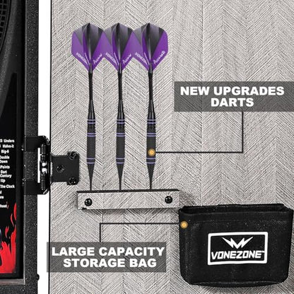 Electronic Dart Board Cabinet, Soft Tip Dartboard Cabinet Set for Adults, LED Scoring Dartboard with 34 Games & 355 Variants, Up to 8 Players, 12 Darts, 50 Tips, Wall Mount for Bar Game Room Man Cave