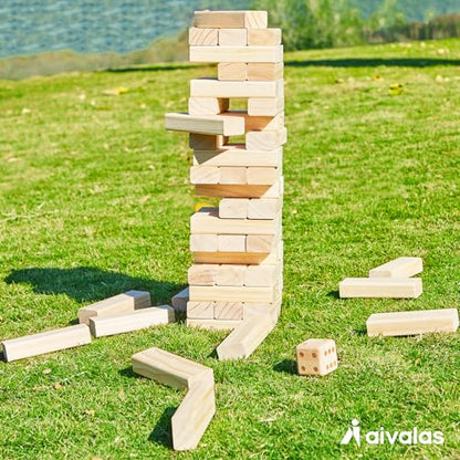 Aivalas Giant Tumbling Timber Games, 60 Blocks Large Tower Outdoor Game - Includes Carry Bag and Scoreboard, Wood Stacking Backyard Game Grows Up to 5FT for Kids Adults Family - size: L-Up to 5 FT-60PCS
