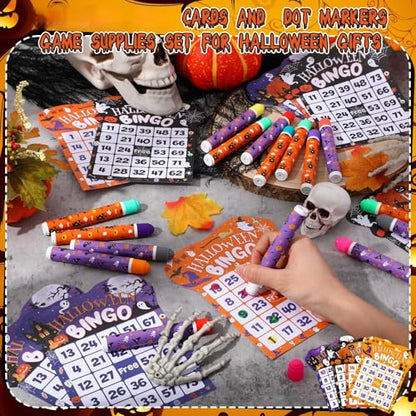 Eersida 192 Pack Halloween Bingo Game Cards and 0.4 oz Dot Daubers Set Includes 144 Bingo Cards and 48 Dot Markers Game Supplies Set Party Favor Supplies Family Casino Play Night - style: Halloween