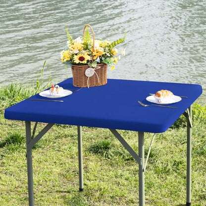 Square Fitted Table Cover Elastic Tablecloth Stretch Spandex Table Top Cover Table Topper Cap for Dining Kitchen Home Party Blue 36X36 Inch - color: Blue, size: 36" x 36" (Square)