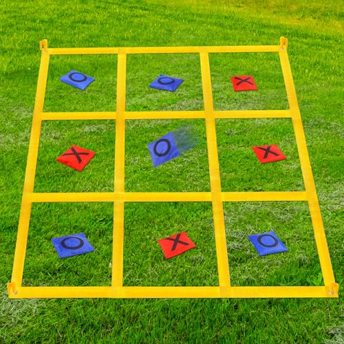 Giant Tic Tac Toe Outdoor Games for Kids Adults Family, Portable Tic Tac Toe Bean Bag Toss with 10pcs Bean Bag, Large Outdoor Lawn Backyard Games Carnival Field Day Game - color: purple