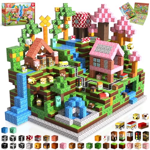 Annexfun Magnetic Blocks - 300PCS Magnetic Building Blocks Road Forest Magnetic Cubes - Sensory Toys for Montessori Toddler Birthday Gifts -STEM Construction Toys for Kids Ages 3+ for Boy & Girl