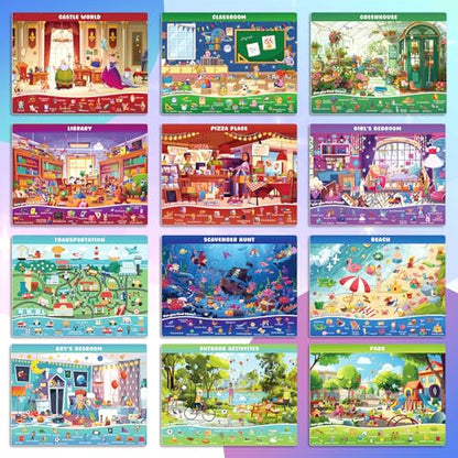 Search and Find Books for Kids Ages 3-5; Road Trip Activities for Ages 4-8, 24 Themes Activity Book with 2 Dry Erase Markers