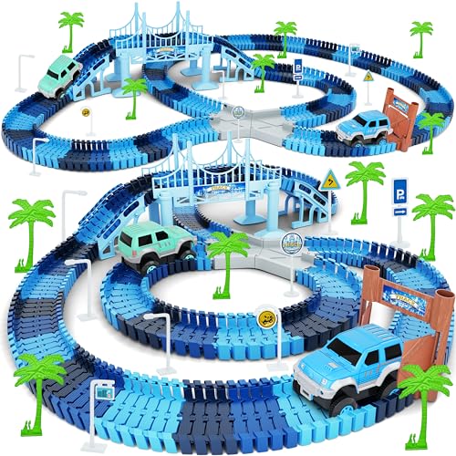 Track Car Toys, 269 PCS Racing Tracks Toy, Create A Frozen World Race Road, Flexible Tracks Playset & 2 PCS Cool Race Cars, Toddler Toys Birthday Gifts for Age 3 4 5 6 Year Old Boys Girls - color: Blue