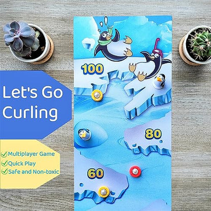 Mini Tabletop Shuffleboard for Kids,Ice Penguin Game,Indoor Table Top Curling Games,Family Board Games