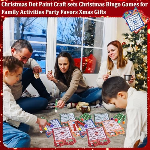 Eersida 192 Pack Christmas Bingo Game Cards and 0.4 oz Dot Daubers Set Includes 144 Bingo Cards and 48 Dot Markers Game Supplies Set for Christmas Supplies Family Casino Play Night Party Favor Gifts - style: Christmas