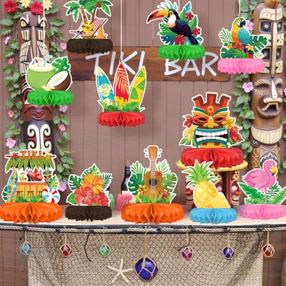 Hawaiian Luau Party Decorations Set: Aloha Theme Table Decoration with Luau Honeycomb Centerpiece for Tiki and Luau Hawaiian Party Supplies - style: TIKI