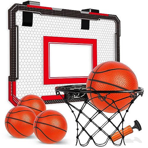 TOY Life Basketball Hoop Over The Door Basketball Hoop Room Office Mini Hoop Basketballs Hoop Indoor Kids Teens Adults Basketball Toy Basketball Goal with 4 Balls - color: Black-Classic