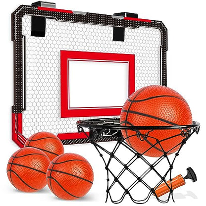 TOY Life Basketball Hoop Over The Door Basketball Hoop Room Office Mini Hoop Basketballs Hoop Indoor Kids Teens Adults Basketball Toy Basketball Goal with 4 Balls - color: Black-Classic