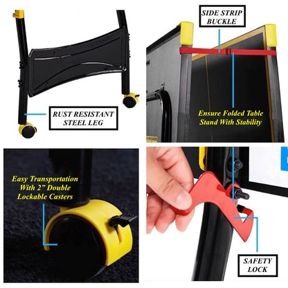 Black Yellow Folding Rolling Table Tennis Table Indoor Ping Pong Table with 2 Paddles 2 Balls 1 Net and Post Set 4 Wheels for Easy Movement Perfect Christmas New Year Holiday Season Gifts