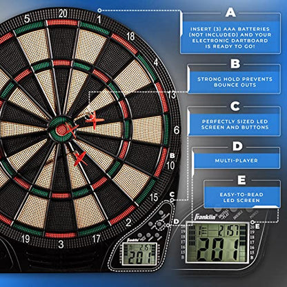 Franklin Sports Electronic Dart Board Sets - Soft Tip Electric Dartboard with Digital Scoreboard - (6) Darts Included - style: Dartboard