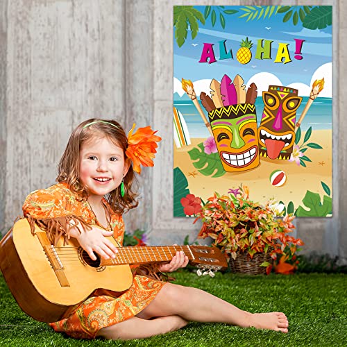 WERNNSAI Hawaiian Party Game - Pin The Feather on The Tiki Hawaiian Party Decorations Luau Pin Games 21’’ x 28’’ Aloha Poster with 24 Pcs Stickers for Summer Tropical Beach Pool Activities - style: Hawaiian