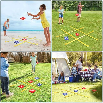 Outdoor Tac Toe Game Toss Game Set 120x120cm Classic with Ground Stakes Backyard Toy for Camping Patio Barbecue Picnic - color: yellow A