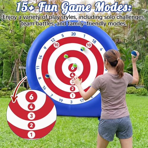 Seenelling Large 4th of July Outdoor Games, 6ft Giant Inflatable Axe Darts with 15+ Game, 22 Pcs Axe Throwing Game Set with Air Pump Giant Games for 250th Anniversary Patriotic Party,Family Fun