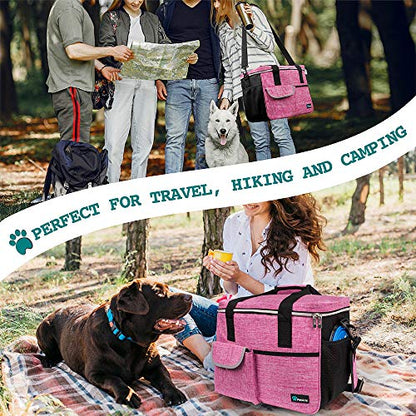 PetAmi Dog Travel Bag Organizer, Pet Travel Kit with 2 Food Containers & 2 Collapsible Dog Bowls, Pet Supplies Tote with Luggage Sleeve, Weekend Road Trip Camping Essentials, Pink, Medium - color: Pink, size: Medium - 14.5"L x 8"W x 12.0"H