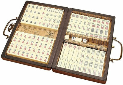 Chinese Mahjong Set | 146PCS Mini Tiles，0.87" x 0.59" x 0.47" Tiles, 2PCS Dot Dice, 6.7" Wooden Carry Case, For Travel, Family Gathering, Party