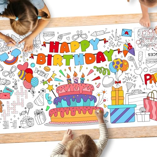Gatherfun Giant Coloring Poster for Classroom Wall - Versatile 31.5 x 72 Inches Birthday Activity Poster/Table Cover, School Parties, Birthday Party and Special Events Decoration - style: Happy Birthday