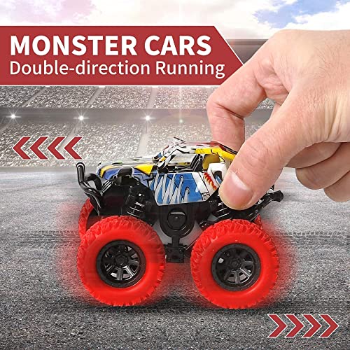 M SANMERSEN Monster Truck Toys for Kids, Friction Cars for Toddlers Push and Go 360° Rotating Stunt Car for 3+ Year Old Boys Girls Gifts (2 Pack - Red and Yellow) - color: Red
