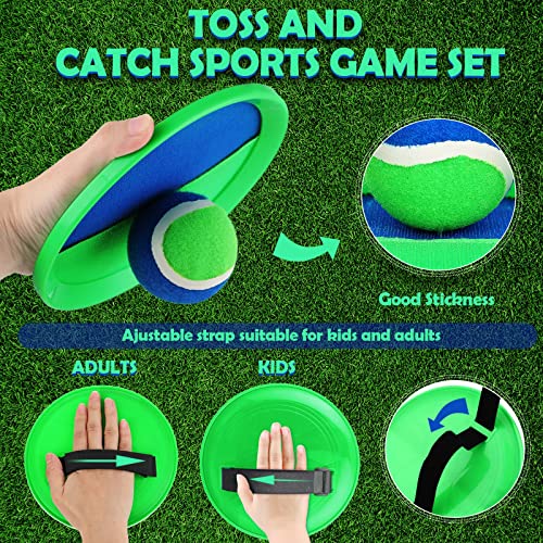 Charniol Kids Toys Toss and Catch Game Set Beach Outdoor Ball Sports Games Toss and Catch Ball Nylon Toys for Adults Kids(Blue Green,12 Paddles 6 Balls) - color: Green Blue