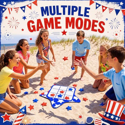 Reallnaive 2 Set 4th of July Tic Tac Toe Game Include 2 Pcs USA Star Shaped Mats 20 Star Bean Bags Toss Patriotic Party Activities for Adults Family Indoor Outdoor Memorial Day Party Game - style: 4th of July