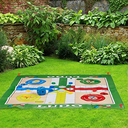 Relaxdays Ludo Mat, XXL, Large Play Mat Including 16 Pawns, 2 Dice, 4 Pegs, Garden, 160 x 180 cm, Coloured