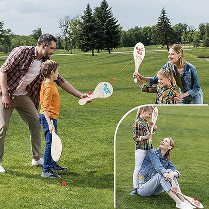 Kigley 4 Pcs 11.5 Inch Wooden Paddle Ball Game Set of 4, Paddle Board Toy with String Indoor Outdoor Games Fun Activity Toys Wood Paddleball with Bouncy Ball for Boys and Girls Birthday Party Favors