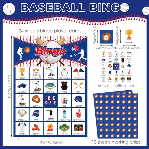 Liliful 35 Pcs Baseball Bingo Games 24 Players Sport Theme Bingo Cards for Boys Girls Adults Family Classroom Activities Sports Event Baseball Birthday Party Favors Supplies